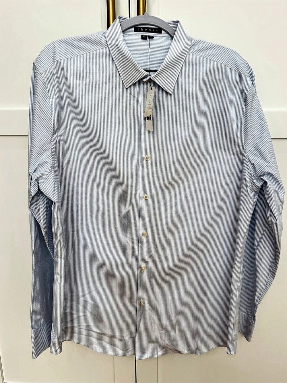 Theory Striped Button Down Shirt Blue White NWT Sz XL